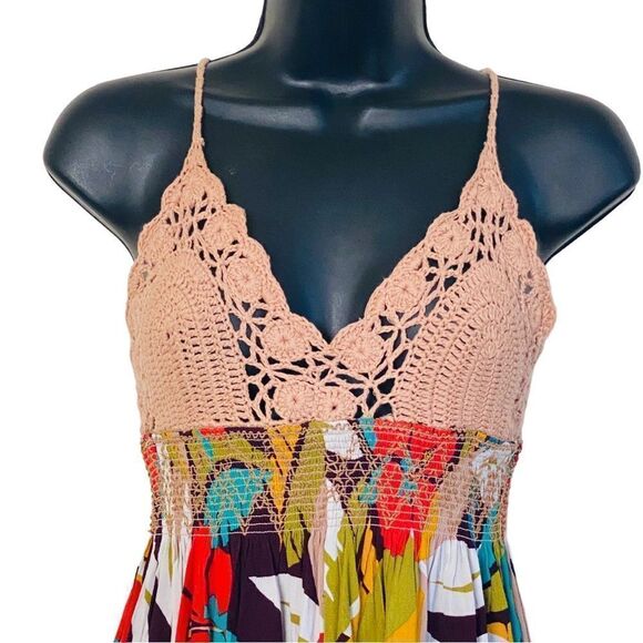 ASTR The Label Paola Crochet Top Tropical Print Maxi Dress Sz S - Picture 4 of 12